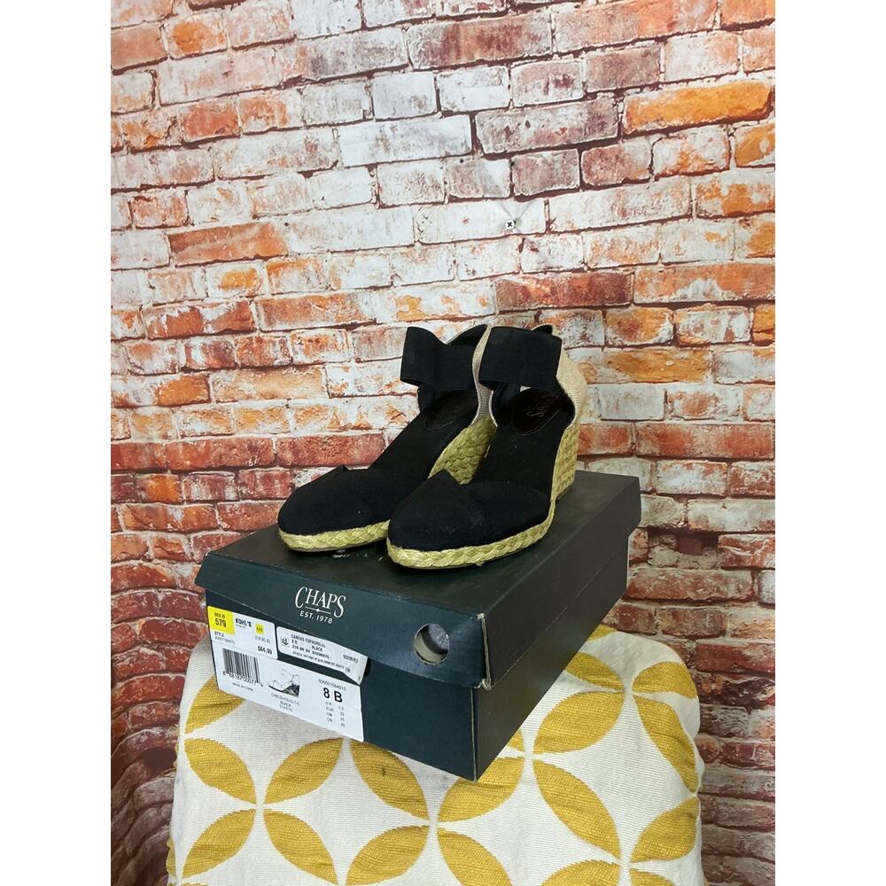 Chaps Chelsi Women's 8B Black Espadrille Wedge Sandals Elastic NIB - Picture 3 of 8